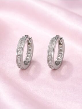 Sterling Silver 925 Hoop Earrings with CZ  Stones